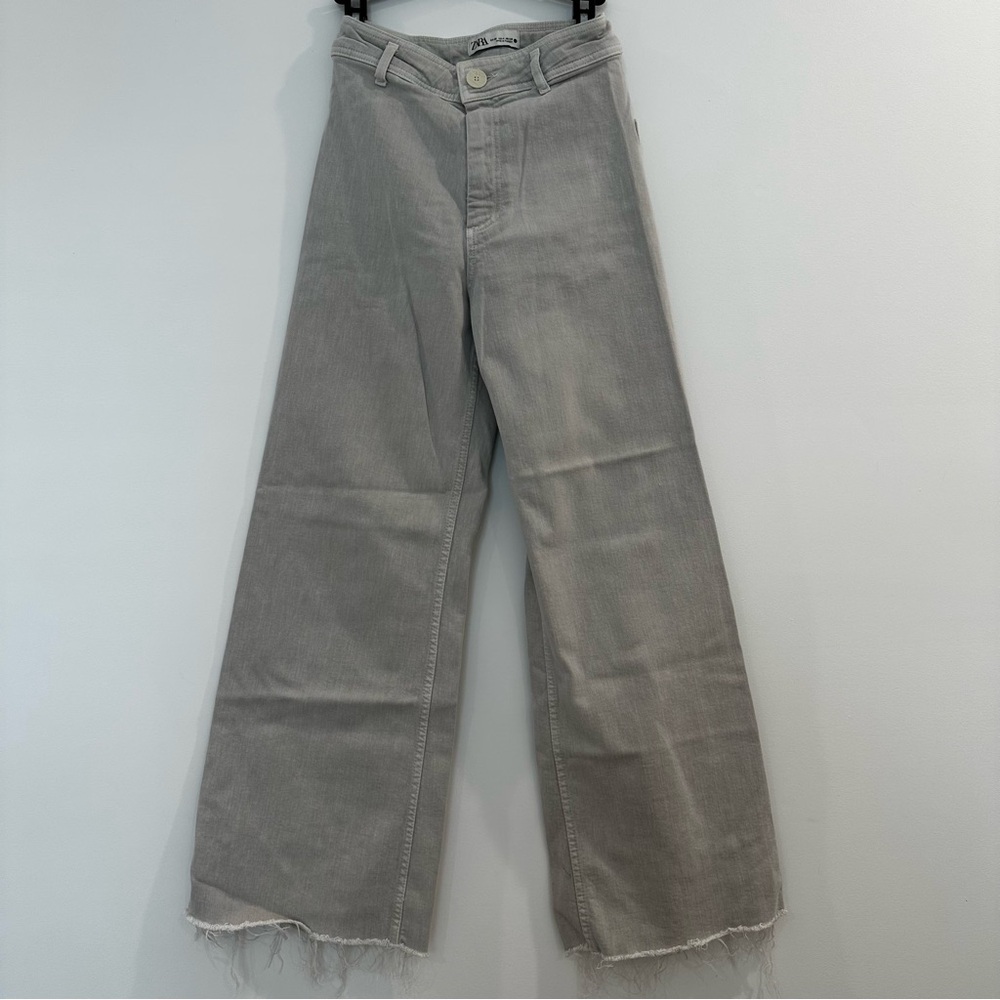 Zara Gray Flare Wide-Leg Jeans